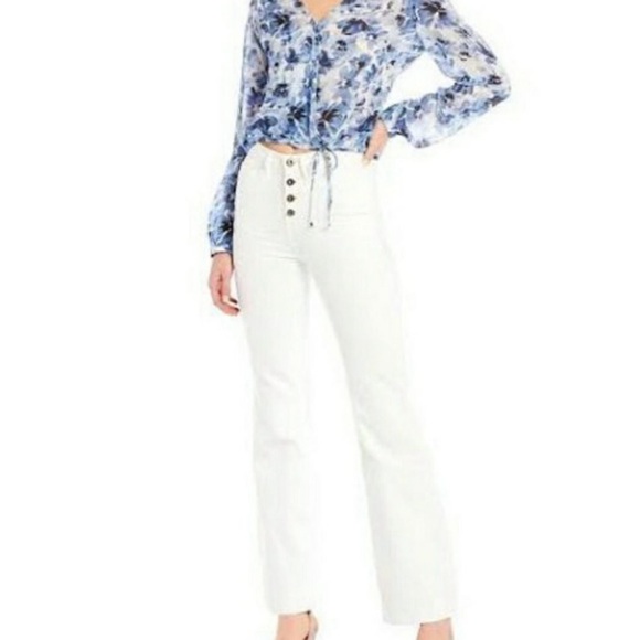 Chelsea & violet white jeans  front 4 button flare - Picture 1 of 3